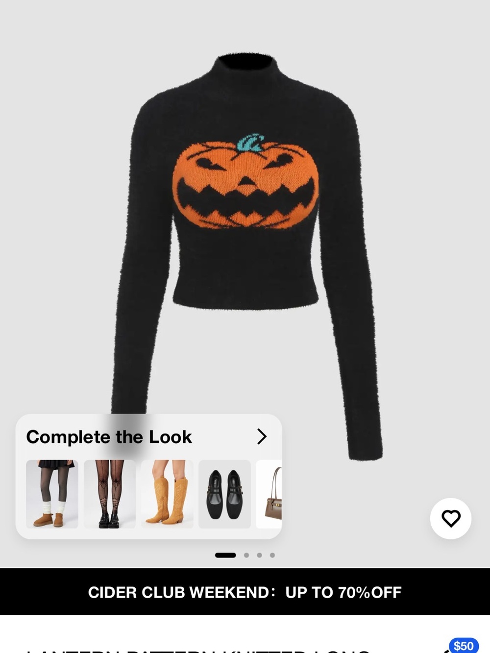 Cider Black Cropped Pumpkin Turtleneck Sweater with Orange Graphic - Picture 2 of 6